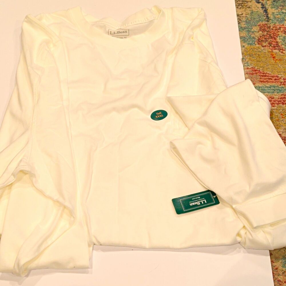 L.L.Bean Mens White Long Sleeve Crewneck Knit Pocket T-Shirt 3XL Big & Tall